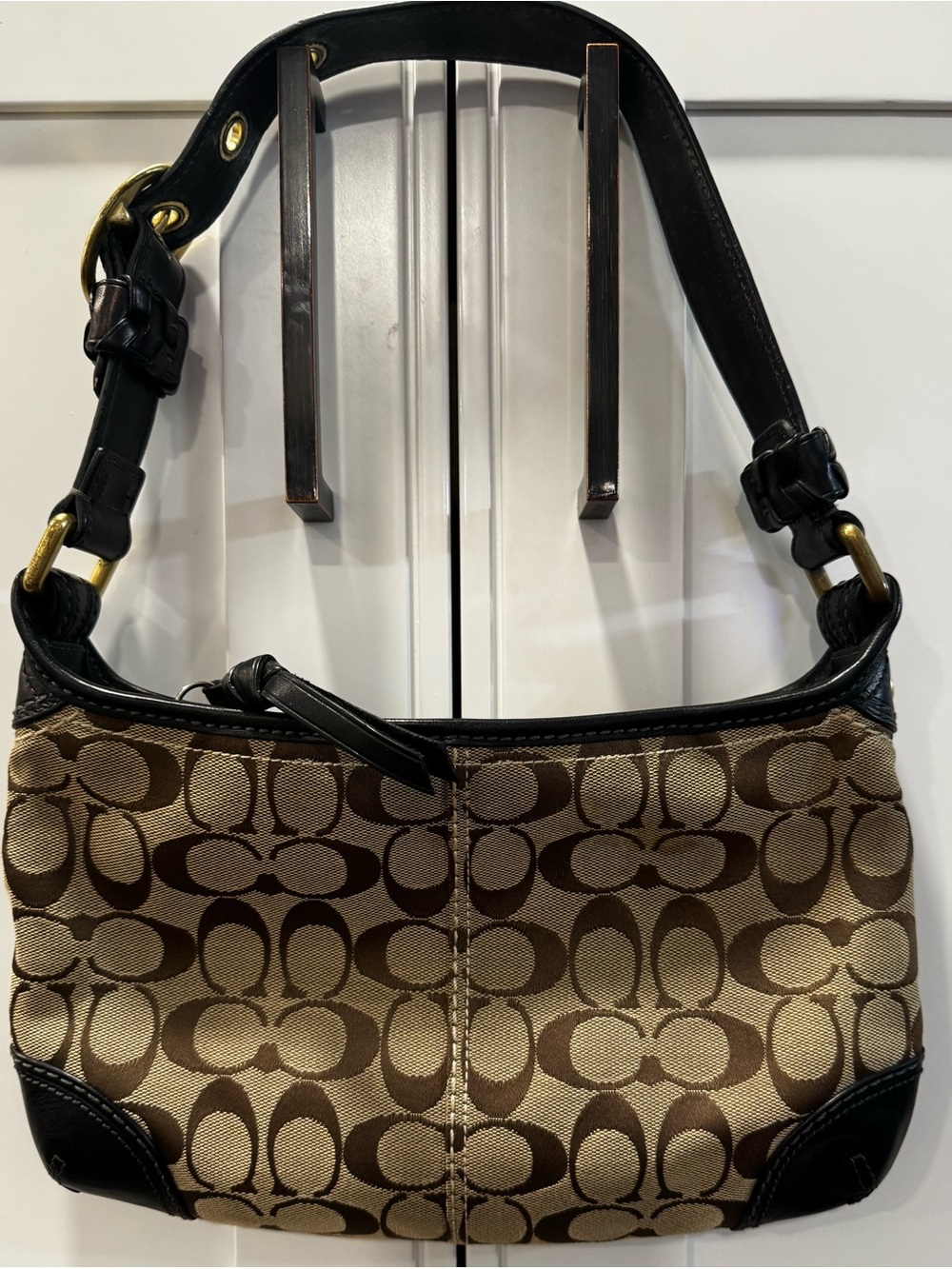 COACH VTG Y2K #11430 Bleeker Zip Signature Canvas Hobo Shoulder Bag Brown/Black
